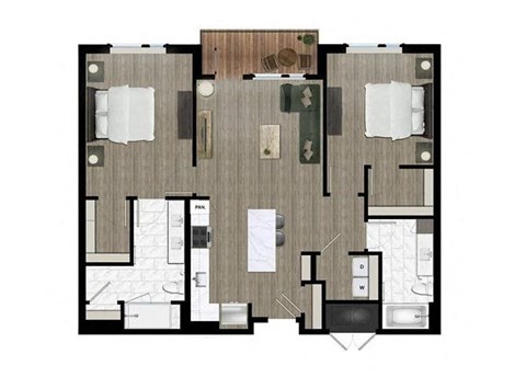 Floor plan for 2 beds, 2 baths, 1150 sqft